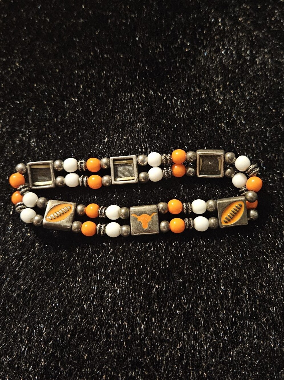 Texas Longhorn Orange and White Beaded Stretch Bracelet - Women Jewelry